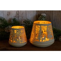 Winterliches Windlicht - Metall Creme-Gold, Hirschmotiv, Weihnachtsdeko, Licht Deko Wald, Windlichter Weihnachten Geschenkidee 2 Größen Winterliches Windlicht - Metall Creme-Gold, Hirschmotiv, Weihnachtsdeko, Licht Deko Wald, Windlichter Weihnachten Geschenkidee 2 Größen von Pamplex