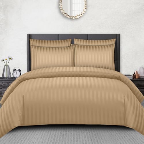 Pamposh Bettwäsche-Set für Doppelbett, Satin, gestreift, Premium-Hotelqualität, hypoallergen, ultraweiche Mikrofaser von Pamposh
