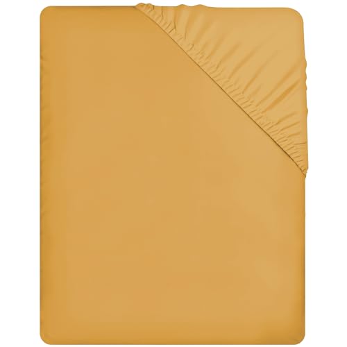 Pamposh Spannbettlaken Extra Tiefe Tasche (40 cm) Hypoallergen Doppelt gebürstet Schrumpfung, Farbecht & Knitterbeständig Premium Mikrofaser (Gold, Einzelbett (90 x 190 cm)) von Pamposh