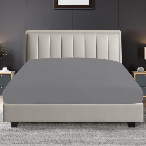 Pamposh Spannbettlaken für Doppelbett, extra tiefe Tasche, 40 cm, strapazierfähig, elastisch, hochwertig, gebürstete Mikrofaser, Doppelbett, grau, ultrasoft, hypoallergen, lichtbeständig von Pamposh
