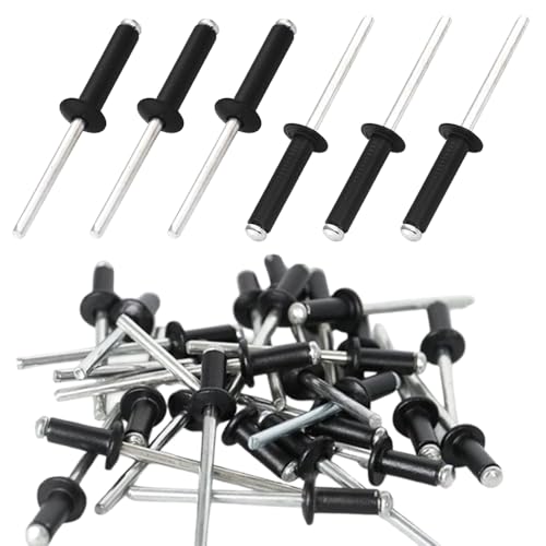 Pamtns 100 Stück Blindnieten Aluminium Blindnieten mit Großkopf Alu Nieten Popnieten Set Pop-Nieten mit Offenem Ende Blindnieten Sortiment Schwarz Pop Nieten für Metall Holz Kunststoff Möbel Marine von Pamtns