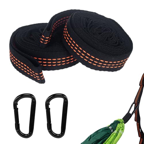 Pamtns 2 Stück Hängematte Befestigung 2m x 2,5 cm Aufhängung Gurt Kit mit 2 Hakenkarabinern Aufhängung Hängematte Baum Schaukel Befestigung Hängematte Seil Befestigung Gurte für Camping Outdoor von Pamtns