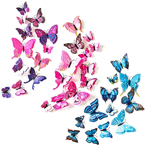 Pamtns 36 Stück Wandtattoo Schmetterlinge Aufkleber 3D Schmetterlinge Deko Wandtattoo Schmetterling Fensteraufkleber Wandaufkleber Wandsticker Doppelschichten Schmetterlinge Dekoration DIY von Pamtns