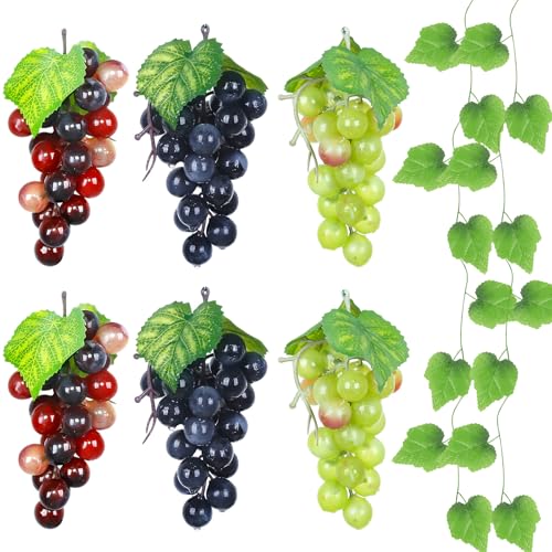 Pamtns 7 Stück Weintrauben Deko Kunststoff Weintrauben Künstliche Trauben Deko Künstliche Gefälschte Trauben Künstliche Früchte und Weinrebe Faux Trauben Deko Gartendekoration Obststützen von Pamtns
