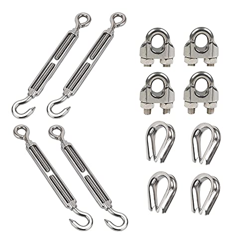 Pamtns Bügelformklemme 3mm Spannschloss Kausche Kabelgeländer Kits Spanner-Set Drahtspanner Spannschloss Drahtseilklemme M3 Seilspanner Drahtseil Kauschen Edelstahl 3 mm 12 Stück von Pamtns