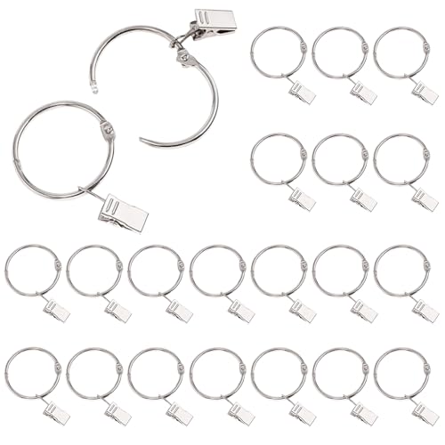 Pamtns Gardinenhaken zum Klemmen 40 Pieces Gardinenringe Metall Vorhangringe mit Clips Vorhanghaken Vorhang Hängend Ringe Duschvorhang Rod Curtain Rings with Clips 32 mm Innendurchmesser von Pamtns