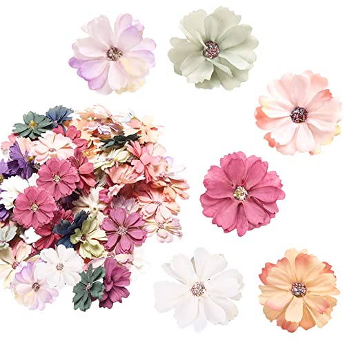 Pamtns Kunstblumen Deko 60 Stück Künstliche Blumen Gänseblümchen Blütenköpfe Seidenblumen Deko Künstliche Blumenköpfe Basteln Blumen für DIY Handwerk Scrapbooking Hochzeit Feste Partei Home Deko von Pamtns