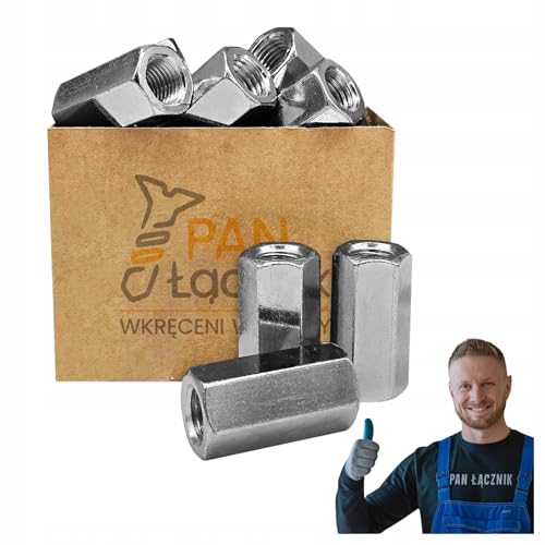 Lange Sechskantmuttern M16 | Langmuttern | Stangenmutter | Verzinkt | DIN 6334 | für Unterlegscheiben | für Schrauben | für Gewindestange | 1kg von Pan Łącznik