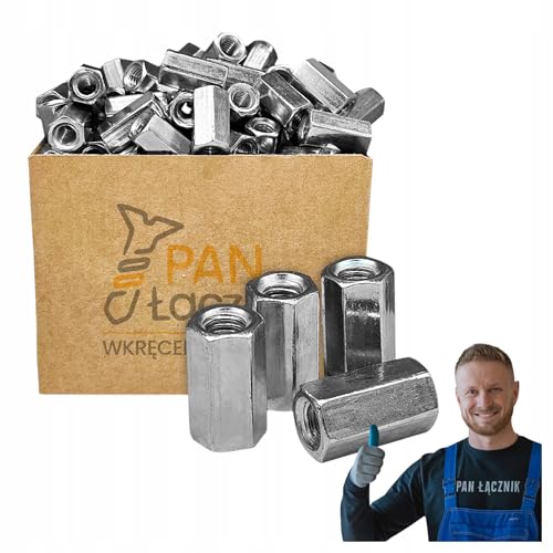 Lange Sechskantmuttern M8 | Langmuttern | Stangenmutter | Verzinkt | DIN 6334 | für Unterlegscheiben | für Schrauben | für Gewindestange | 1kg von Pan Łącznik