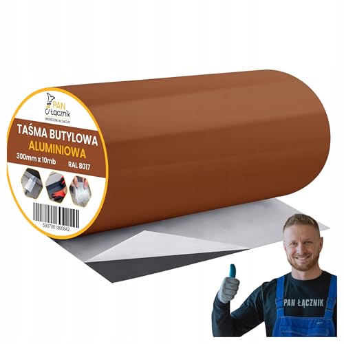 Pan Łącznik Butylband Dichtband 300mm x 10m | Aluminiumfolie Klebeband | Dachabdichtung Reparaturband | Wetterfest Wasserfest für Fugen | Braun RAL8017 von Pan Łącznik