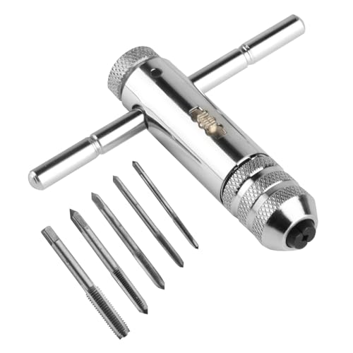 T-Griff Windeisen Set, verstellbarer T-Griff Ratsche Windeisen Werkzeug Nachgewindewerkzeuge, mit 5 Stück M3-M8 metrischen Metall-Handgewindebohrer für Gewindebohrer und Schneideisen-Sets, metrischer T-Griff Windeisen Set, verstellbarer T-Griff Ratsche Windeisen Werkzeug Nachgewindewerkzeuge, mit 5 Stück M3-M8 metrischen Metall-Handgewindebohrer für Gewindebohrer und Schneideisen-Sets, metrischer von PanBeiQi