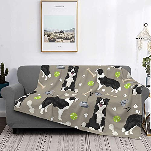 Decke Border Collie Spielzeug Tennisbälle Neutral Mittelbraun Warmes Flanell-Fleece Plüsch Weiche Sofaüberwurfdecke als Bettdecke/Bettlaken 150 x 200 cm von PanaRL