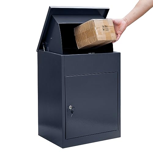Briefkasten groß, Stahl, Sicherheits-Klappe, Schloss, 58 x 35 x 44,5 cm, sichere Paketbox, Stand-Paketbriefkasten (Anthrazit) von Panana
