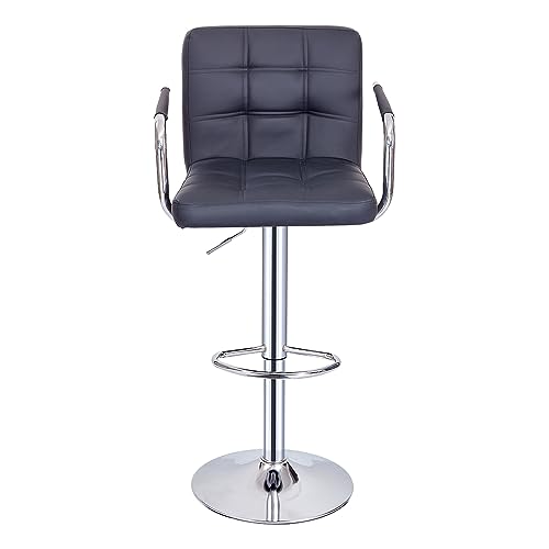 Panana 1er Set Barstuhl Tresenhocker Bistrohocker Designer Hocker mit Armlehnen, Rückenlehne und Fußstütze, Kunstleder höhenverstellbar 360° drehbar verchromter Stahl (Schwarz) von Panana