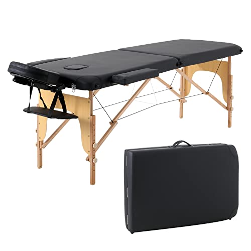 Panana 2-Zonen Massageliege Tragbare Massagebank Höhenverstellbarer Massagetisch mit Kopfstütze und Abnehmbare Armlehnen aus Holz (Schwarz) von Panana
