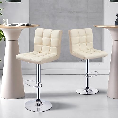 Panana 2er Set Barhocker höhenverstellbare Barstühle PU-Kunstleder, 360° Drehstuhl, Küchenstühle mit Rückenlehne und Fußstütze (Beige) von Panana