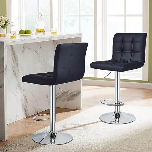 Panana 2er Set Barhocker höhenverstellbare Barstühle PU-Kunstleder, 360° Drehstuhl, Küchenstühle mit Rückenlehne und Fußstütze (Schwarz) von Panana
