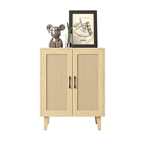 Panana Aufbewahrungsschrank, Rattan Sideboard Schrank mit 2 Rattan-Türen, Küche Akzentschrank mit Massivholzfüßen, Buffetschrank für Esszimmer, Flur, Eingang, Wohnzimmer (Braun) von Panana