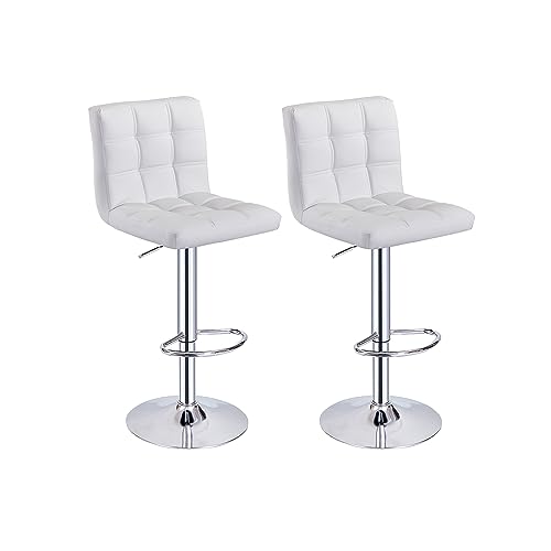 Panana Barhocker 2er-Set, Kunstleder Barstuhl, 360° drehstuhl höhenverstellbare Barstühle Küchenstühle mit Rückenlehne und Fußstütze (White) von Panana