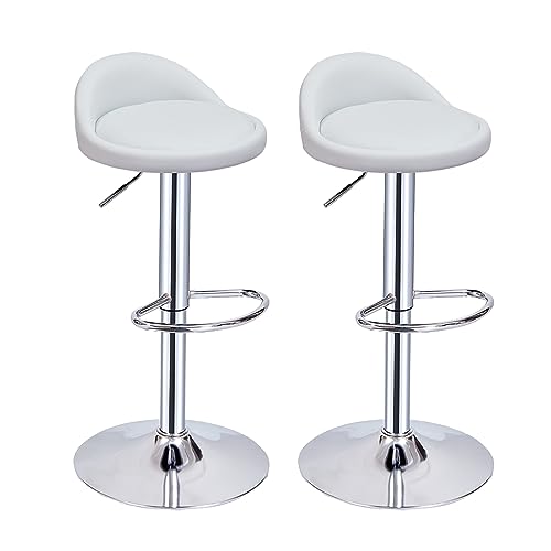 Panana Barhocker 2er Set 360° Drehstuhl Barstuhl mit Rückenlehne Fußstütze 120kg belastbar höhenverstellbar Kunstleder Metall (Weiß) von Panana