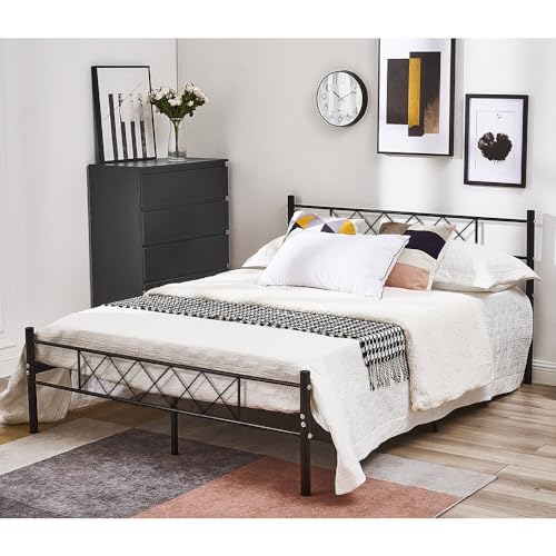 Panana Bettrahmen Metallbett Bettgestell aus Metall mit Lattenrost, Modern Gästebett Jugendbett, Schwarz 145 x 200 cm, FRBM36BK01013520-1804-1418241151 von Panana