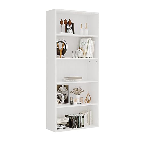 Panana Bücherregal, Holzregal mit 5 Fächern, Regale, Bücherschrank, Standregal Aufbewahrungsregal für Wohnzimmer, Büro, Arbeitszimmer 60 x 23,5 x 139 cm (Weiß, 5 Fächer) von Panana