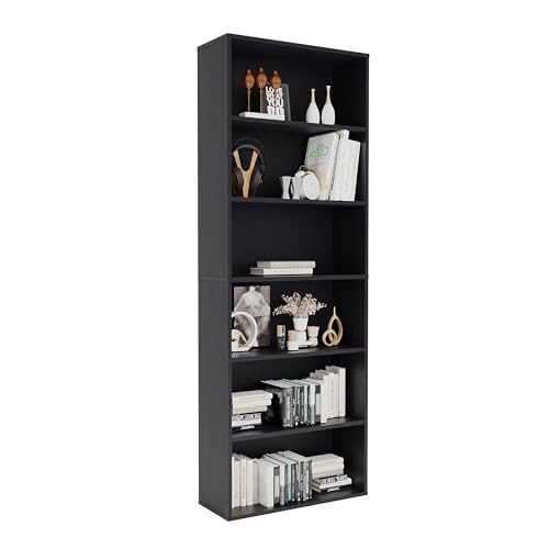 Panana Bücherregal, Holzregal mit 6 Fächern, Regale, Bücherschrank, Standregal Aufbewahrungsregal für Wohnzimmer, Büro, Arbeitszimmer 60 x 23,5 x 166,5 cm (Schwarz, 6 Fächer) von Panana