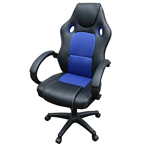 Panana Bürostuhl, PU-Leder+Netz Schreibtischstuhl, Gaming-Stuhl mit hoher Rückenlehne, drehbare höhenverstellbar Computer-Stühle (Schwarz+Blau) von Panana
