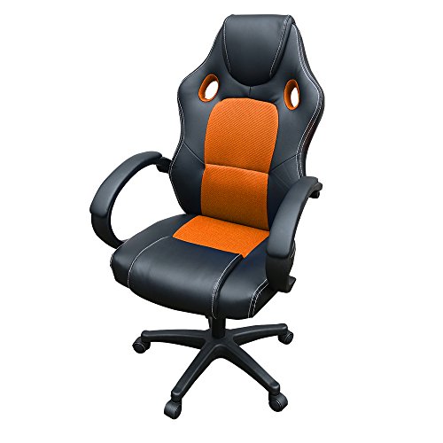 Panana Bürostuhl, PU-Leder+Netz Schreibtischstuhl, Gaming-Stuhl mit hoher Rückenlehne, drehbare höhenverstellbar Computer-Stühle (Schwarz+Orange) von Panana