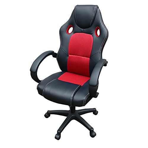 Panana Bürostuhl, PU-Leder+Netz Schreibtischstuhl, Gaming-Stuhl mit hoher Rückenlehne, drehbare höhenverstellbar Computer-Stühle (Schwarz+Rot) von Panana