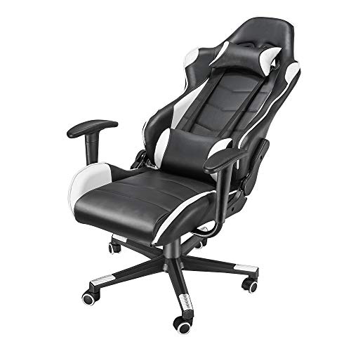 Panana Bürostuhl Gaming-Stühle Sessel Ergonomischer Gamer Stuhl mit Kopfstütze Lendenkissen 360-Grad-Drehung Gaming Chair (Weiß) von Panana