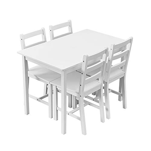 Panana Esstisch mit 4 Stühlen Set Kiefer Holz Essgruppe 4er Set Esszimmerstühle mit Esstisch für Esszimmer, Küche, Wohnzimmer Esszimmergarnitur (Weiß) von Panana