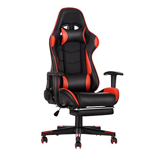 Panana Gaming Stuhl Bürostuhl Racing Stuhl mit Hoher Rückenlehne Drehbarer mit Fußstütze und Kopfstütze,150 kg Belastbarkeit (Rot) von Panana