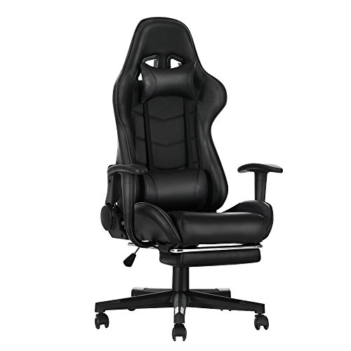 Panana Gaming Stuhl Bürostuhl Racing Stuhl mit Hoher Rückenlehne Drehbarer mit Fußstütze und Kopfstütze,150 kg Belastbarkeit (Schwarz) von Panana