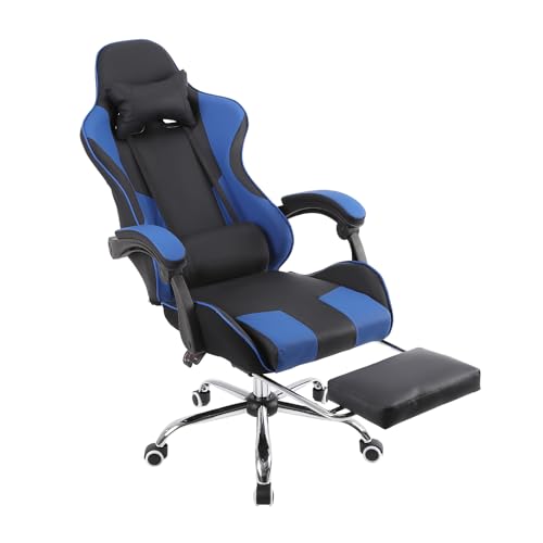 Panana Gaming-Stuhl Bürostuhl ergonomisch mit verstellbarem Lendenkissen, Kissen, Kunstleder, Gepolsterter Armlehne Schreibtischstuhl (Blau) von Panana