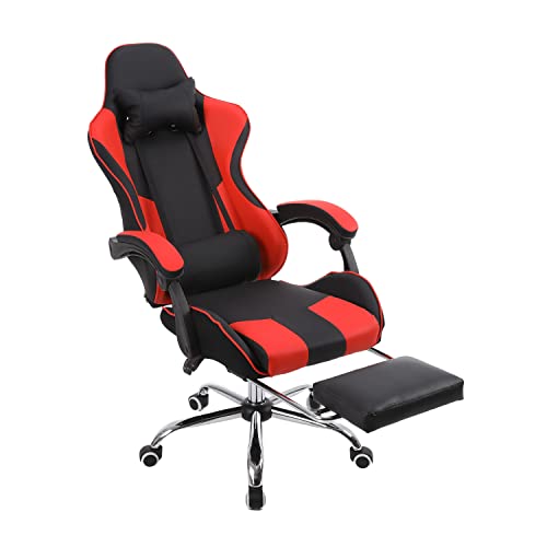 Panana Gaming-Stuhl Bürostuhl ergonomisch mit verstellbarem Lendenkissen, Kissen, Kunstleder, Gepolsterter Armlehne Schreibtischstuhl (Rot) von Panana