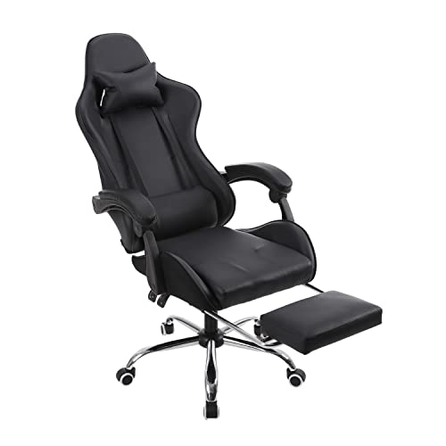 Panana Gaming-Stuhl Bürostuhl ergonomisch mit verstellbarem Lendenkissen, Kissen, Kunstleder, Gepolsterter Armlehne Schreibtischstuhl (Schwarz) von Panana