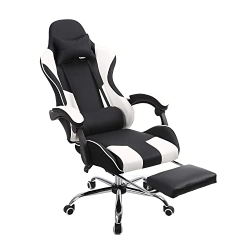 Panana Gaming-Stuhl Bürostuhl ergonomisch mit verstellbarem Lendenkissen, Kissen, Kunstleder, Gepolsterter Armlehne Schreibtischstuhl (Weiß) von Panana