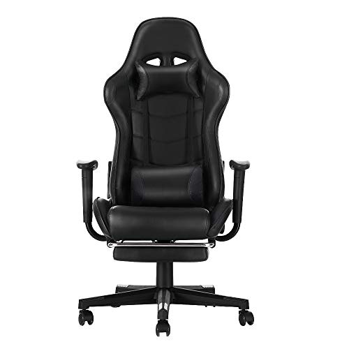 Panana Gaming Stuhl mit Hoher Rückenlehne Drehbarer Bürostuhl mit Fußstütze und Kissen PC-Stuhl Racing Computerstuhl (Black) von Panana