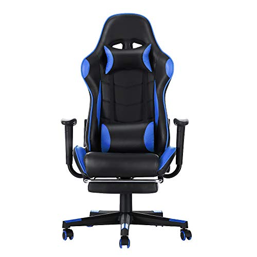 Panana Gaming Stuhl mit Hoher Rückenlehne Drehbarer Bürostuhl mit Fußstütze und Kissen PC-Stuhl Racing Computerstuhl (Blue) von Panana