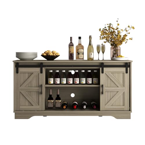 Panana Sideboard, Küchenschrank mit 2 Schiebetüren und Verstellbarem Regal, Aufbewahrungsschrank für Küche, Wohnzimmer, Esszimmer, 150 x 40 x 71 cm (Grau) von Panana