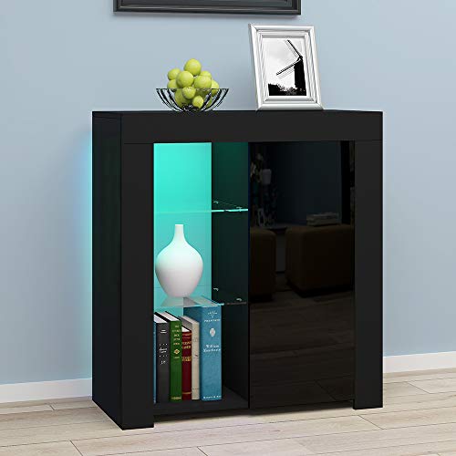 Panana Sideboard mit LED Beleuchtung Hochglanz Wohnzimmer, LED Kommode (12 Farben können eingestellt Werden), Wohnzimmermöbel Wohnzimmerschrank Standschrank B75xH83xT35cm (Black) von Panana