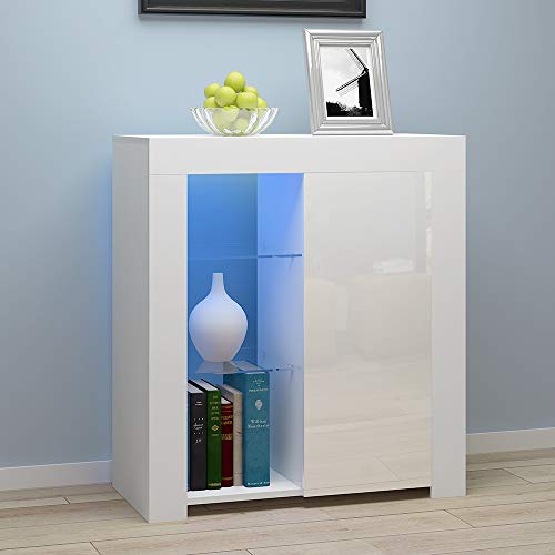 Panana Sideboard mit LED Beleuchtung Hochglanz Wohnzimmer, LED Kommode (12 Farben können eingestellt Werden), Wohnzimmermöbel Wohnzimmerschrank Standschrank B75xH83xT35cm (White) von Panana