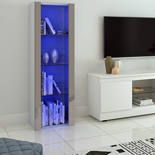 Panana Vitrinenschrank Glasvitrine Vitrine Schrank mit RGB LED-Beleuchtung, 3 Glasböden, für Wohnzimmer, Schlafzimmer, 55 x 35 x 166 cm (Weiß+Grau) von Panana