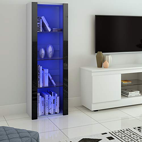 Panana Vitrinenschrank Glasvitrine Vitrine Schrank mit RGB LED-Beleuchtung, 3 Glasböden, für Wohnzimmer, Schlafzimmer, 55 x 35 x 166 cm (Weiß+Schwarz) von Panana