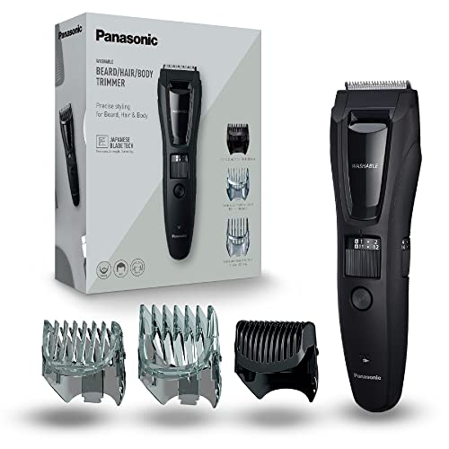 Panasonic ER-GB61-K503 Trimmer für Herren, Bart und Kopf, 3-in-1, wiederaufladbar, Edelstahl, lange Batterielebensdauer, 39 Einstellungen, 3 Zubehörteile im Lieferumfang enthalten, Schwarz/Silber von Panasonic