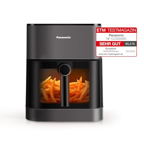 Panasonic NF-CC500SXE Air Fryer mit Sichtfenster, 5 l, 80–200 °C, digitaler Timer & LCD-Display, sanfte Dampfzugabe, 11 Voreinstellungen, einfache Reinigung, Mattgrau von Panasonic