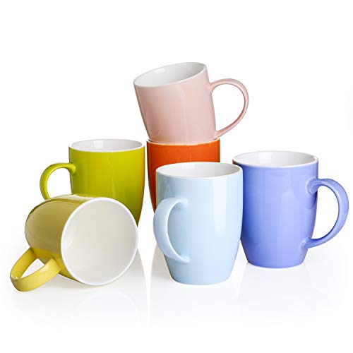 Panbado, 6-teilig Set Porzellan Tasse, 370ml Becherset, Kaffeetasse, Milch Tee Becher für Frühstück, Trinkbecher, bunt Modernes Design für Geschirr Tafel-Zubehör von Panbado