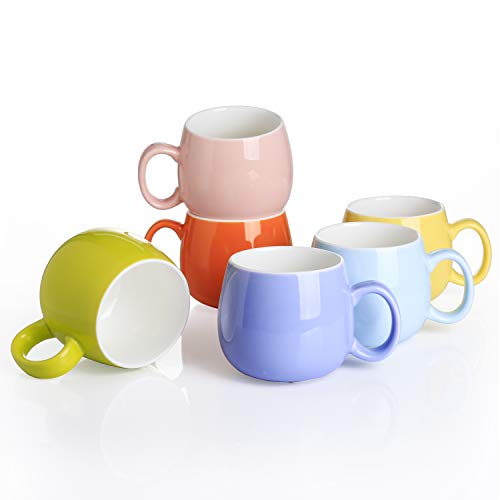 Panbado Kaffeetasse aus Porzellan, 6 teilig Set Tassen 375 ml, 5 Zoll Kaffeepott, Mehrfarbig Teetassen, bunt Modernes Design für Kaffee, Tee, Trinkwasser von Panbado