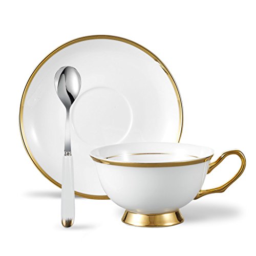 Panbado Premium Bone China Porzellan Kaffee Set, mit 200 ml Kaffeetasse, Untertasse und Kaffeelöffel von Panbado